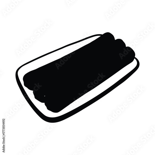 Four golden brown churros stacked on a white plate food dessert