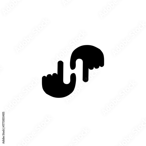 A creative minimalist logo showing two hands forming an abstract connection, symbolizing communication, unity, and digital interaction in a modern simple design.