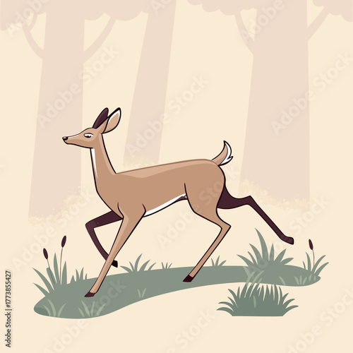 Charming Cartoon Deer Illustration in Natural Forest Setting