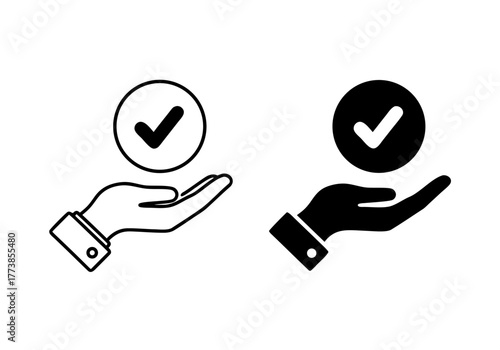 Hand Holding Check Mark Icon Illustration Set - Valid and Approved Symbol