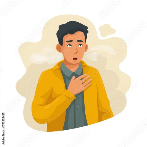 A person gasping for air, illustrating breathing difficulties