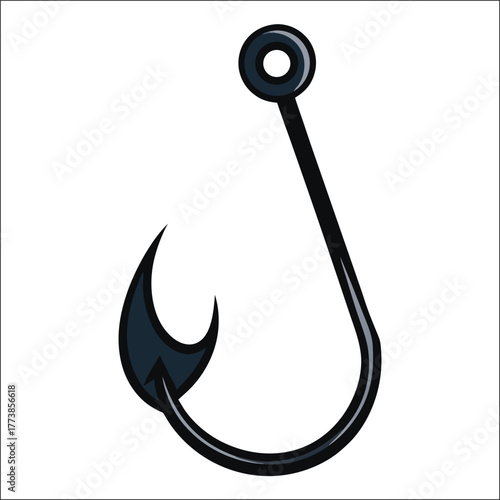 Intricate vintage illustration of a blue fishing hook isolated on a white background
