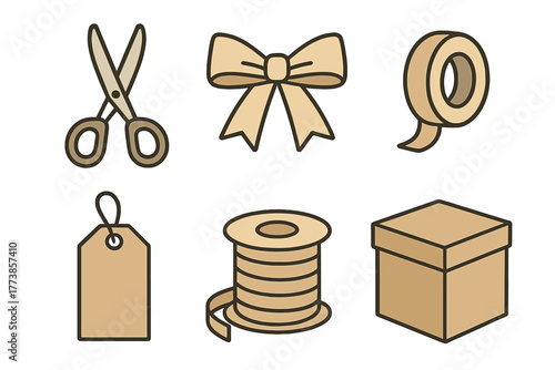 Simple graphic elements collection for packaging, crafting, and present preparation