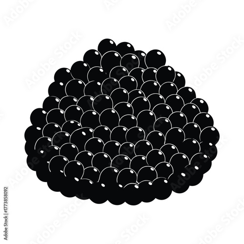 Pile of black caviar roe with white highlights on white background fish food