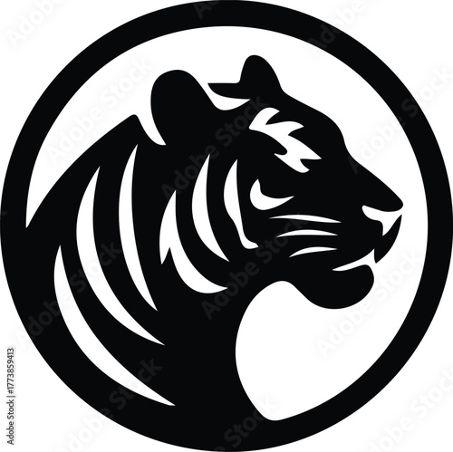 Silhouette tiger head inside circle predator animal wildlife vector illustration