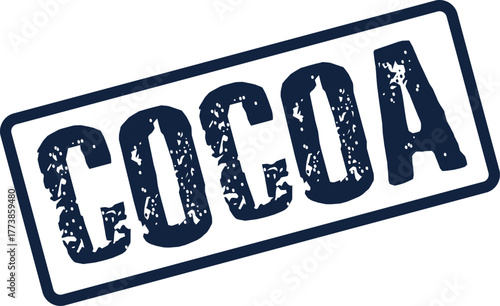 Cocoa word in a dark grunge rectangle stamp mark for delicious chocolate products