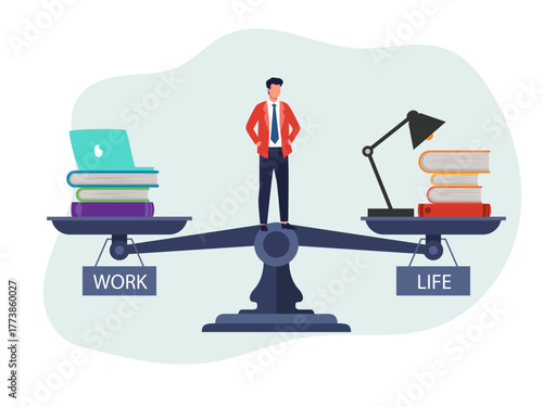 work life balance vector concept businessman male character choosing between health relax career dividing office illustration