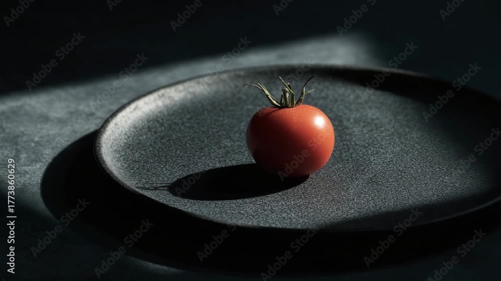 red tomato on black stone plate