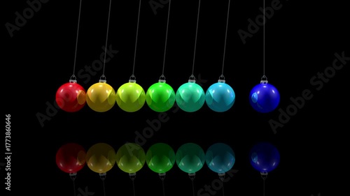 weihnachtliches Kugelstoßpendel, sechs Kugeln stoßen an und sechs werden abgestoßen