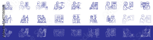 Industrial Workers and Engineers Line Art Icons Collection