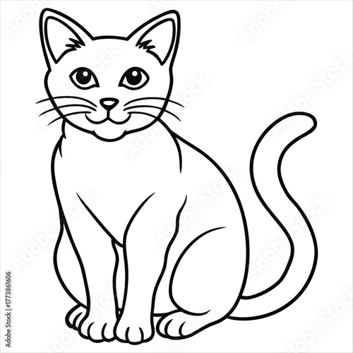 A charming cat illustration isolated on white background, showcasing its elegant posture, expressive eyes, and delicate whiskers in a clean, minimalist style