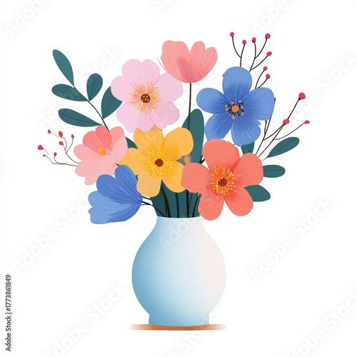 A vibrant bouquet of colorful flowers in a stylish vase, perfect for adding a touch of nature's beauty to any space. The arrangement features an array of different blooms