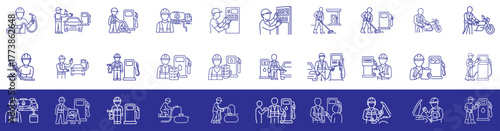 Filling Station Worker Thin Line Safety Icon Set and vector illustration 