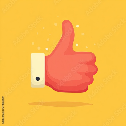 A simple, bold illustration of a hand gesturing a thumbs-up against a plain yellow background, representing approval.