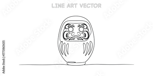 Traditional Daruma doll good luck charm continuous line art
