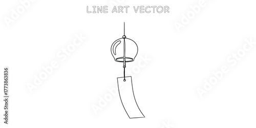 Japanese furin wind chime continuous single line art vector