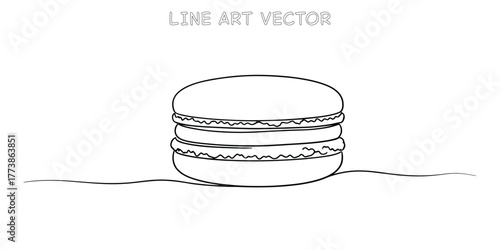 French macaron cookie dessert in continuous line art style