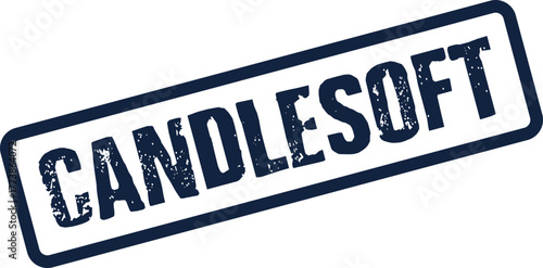 CANDLESOFT brand name on a dark blue distressed vintage rubber stamp impression