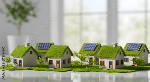 Wallpaper Mural Miniature Model Houses with Green Roofs and Solar Panels in Bright Interior Torontodigital.ca