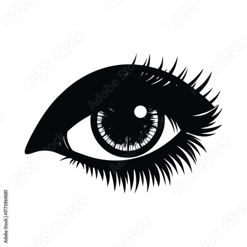 Black silhouette of a human eye with detailed iris and eyelashes pupil 1
