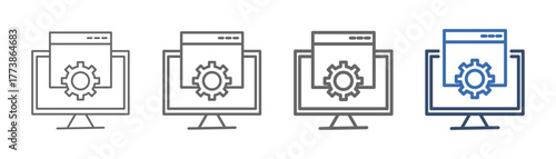 
outline icon sheet software development with computer and software design