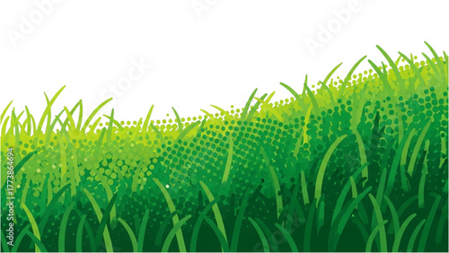 Vibrant green grass illustration with a dynamic, textured foreground and a clean white background for versatile use