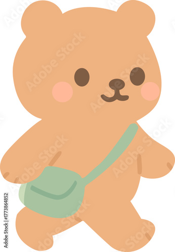 Illustration of Walking Teddy Bear with Bag