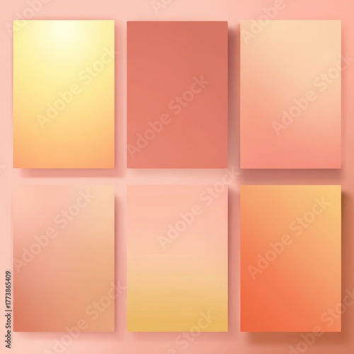 Abstract gradient backgrounds in shades of orange and pink. The gradients are displayed on individual panels