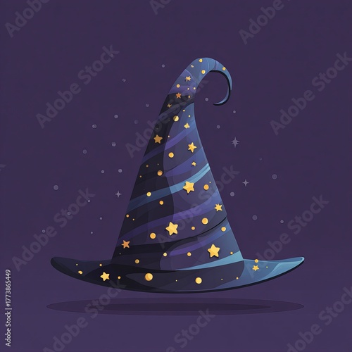 Mystical witch hat with a starry pattern. This image captures the essence of magic and enchantment