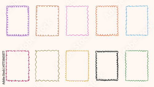 Colorful Hand-Drawn Wavy Frames, Playful Doodle Squiggly Line Borders Collection