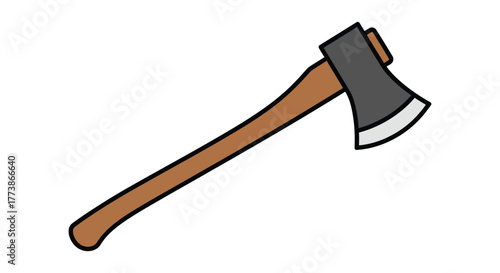Illustration of an axe with a wooden handle isolated on white background, a tool for cutting wood