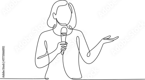 Speaker microphone presentation conference line art vector woman talk