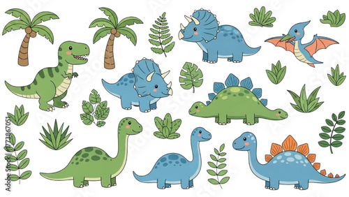 Adorable Dinosaur Collection  Tropical Plants and Prehistoric Creatures