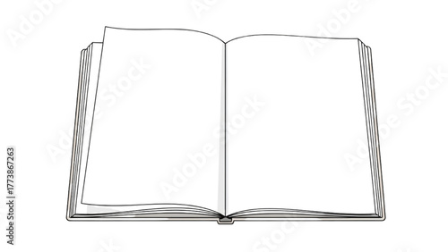 Blank open book with white pages, ready for writing or drawing