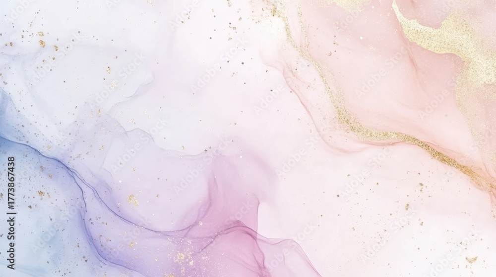 Fototapeta premium Dreamy pastel watercolor background with shimmering gold accents creates an ethereal, sophisticated backdrop for elegant designs and luxurious branding.