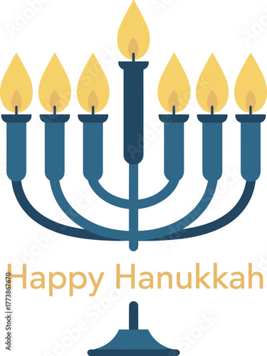 This Hanukkah vector features a beautiful menorah, dreidel, and Jewish holiday elements perfect for festive cards, decorations, and print designs.
