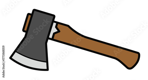 Illustration of an axe with a brown handle and a gray head isolated on white background sharp tool concept