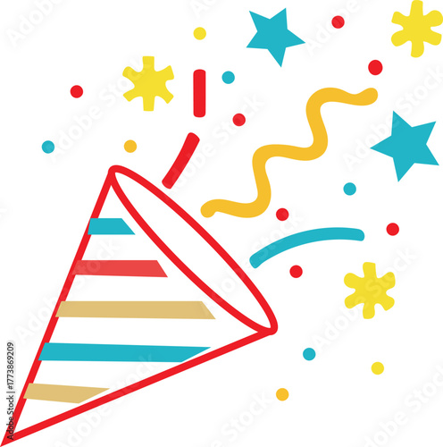 Party popper icon, celebration confetti symbol, festive illustration