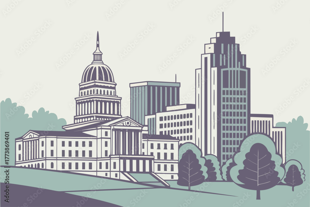 Obraz premium Flat modern design of Raleigh skyline pastel modern art