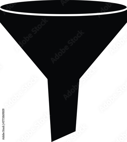 Simplistic Fluid Transition Vector Graphic A Black Silhouette of a Funnel Illustrating Filtration, Conversion, and Flow Processes, Ideal for Visualizing Data Filtering and Analytical Concepts
