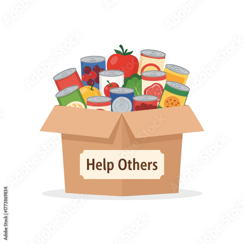 Donation Box Overflowing with Food Symbol of Charity, Giving, and Helping Others