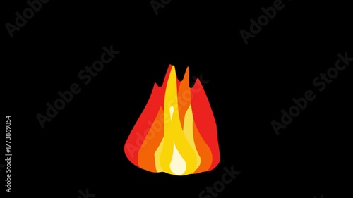 2D cartoon style motion graphics of a camping fire burning fuel.