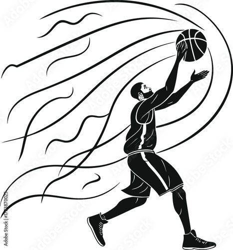 Vector art illustration of a dynamic silhouette of a girl runner or athlete in a jump or action pose