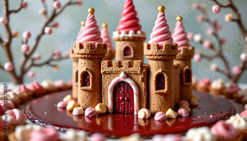 Intricate Gingerbread Castle with Winter Landscape Cake