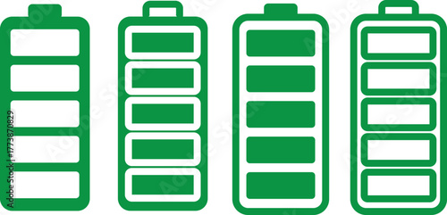 Smartphone charging battery icon set. battery level indicator icons. Concept power, energy, low  Colorful battery charge level icons. Battery power level pictograms in outline style. and states of cha
