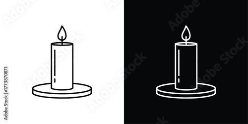 Candle on Holder Line Art Vector, Black and White Minimal Illustration Symbolizing Light, Peace, and Spiritual Enlightenment
