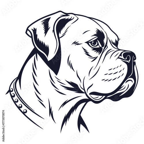 American bull dog face silhouette on a white background