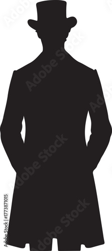 A silhouette illustration of a man from 1800s Australia, depicting period fashion. Focused on men's attire of the era.
