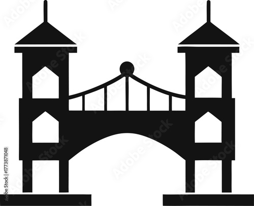 Bridge between two blocks – connection or integration. silhouette  vector black , white background  