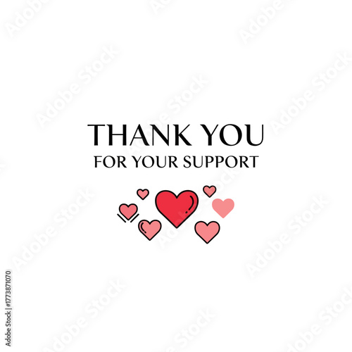 Thank you concept illustration with love hearts. A symbol of gratitude for support, donations, and community help